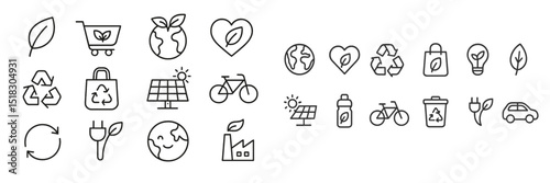 Illustrations showcasing eco-friendly symbols and sustainable concepts in a minimalist style for environmental awareness