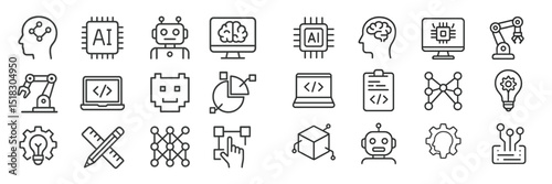Illustrating artificial intelligence concepts with icons representing technology and automation in a modern design