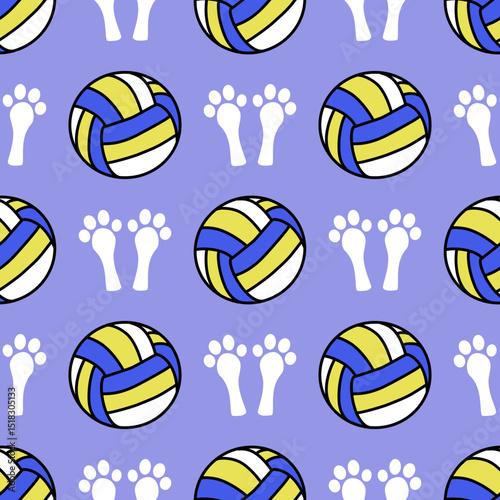 Colorful volleyball and paw print pattern