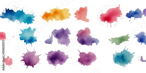 Set of colorful abstract watercolor splash brush strokes vector background. Colors watercolor paint stains vector texture background.	
