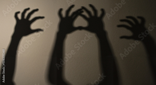 Shadows of hands gesturing and reaching against a plain background   photo