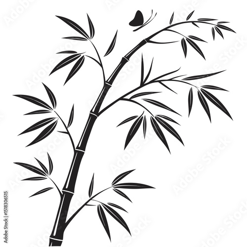 Black and white bamboo branch with butterfly