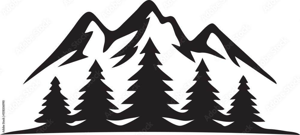 Obraz premium Mountain and Pine Tree Landscape Line Art