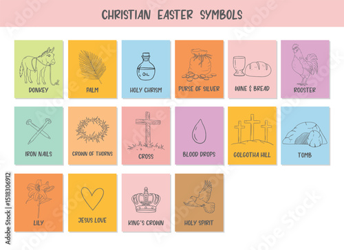  Christian Line Symbols Sketch Cards, Religion Hand Drawn Art, Biblical symbols, Educational cards