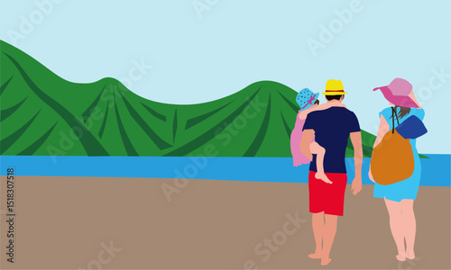 Ilustration summer travel beach sky ocean vector