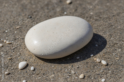 Smooth White Pebble on Concrete Surface – Minimalist Natural Texture