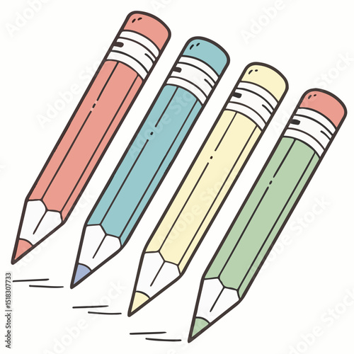 Vector art of neatly arranged color markers in soft tones representing creativity and artistic work.
