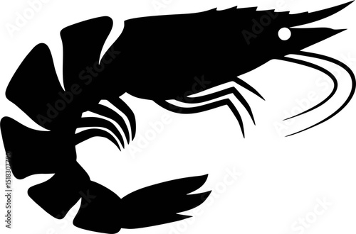 shrimp silhouette, flat black vector style, simple and bold