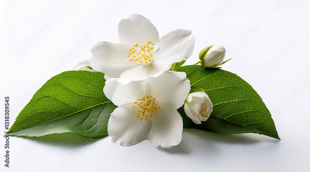 Fototapeta premium jasmine flowers with shadow on white background