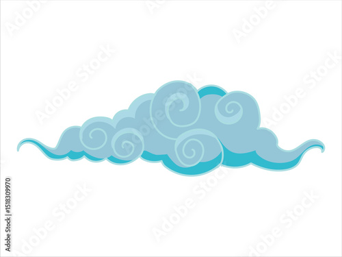 Tibetan sky. Blue Asian cloud with moon, sun and stars. Japanese Korean Chinese cloud style. Asian traditional ornaments. Vector illustration