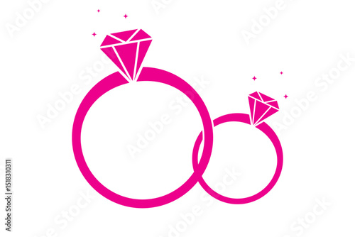Diamond ring icon. Engagement rings, wedding ring vector set, diamond icon Vector illustration. Wedding rings linear icon. Interlocked wedding ring with diamond contour symbol. 
