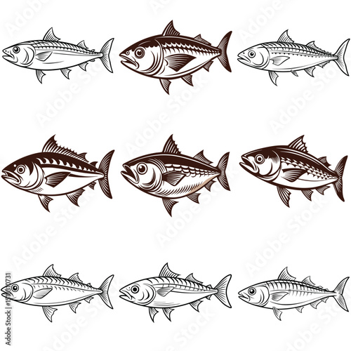 Mackerel fish silhouette vector illustration isolated on white background.