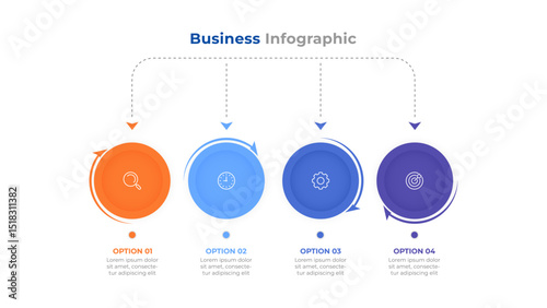 Business infographic template with 4 options and downward flow. Vector illustration.