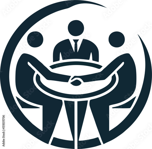 Abstract Vector Icon of Business Meeting and Handshake at Round Table