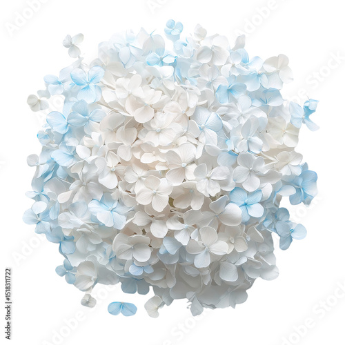 Beautiful arrangement of delicate white and light blue flowers creates serene and calming atmosphere, perfect for decoration or artistic projects