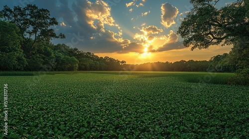 Sunset over a Verdant Field