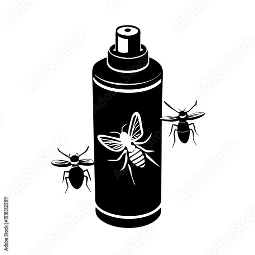 Effective insect repellent spray bottle icon design. Insect repellent bottle with flying insects illustration.  Insect repellent concept for packaging design or website.