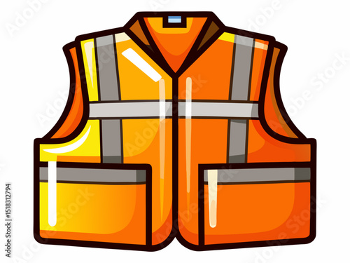 A vector illustration of a neon orange reflective safety vest, isolated on a white background