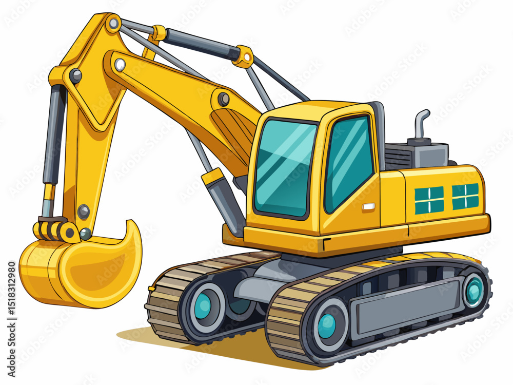 A detailed vector of a yellow excavator with digging arm, isolated on a white background A detailed vector of a yellow excavator with digging arm, isolated on a white background