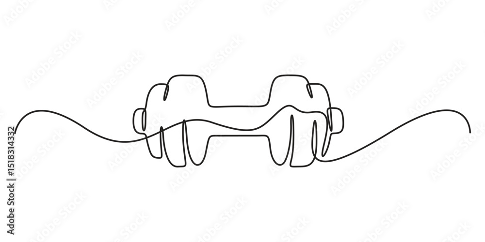Obraz premium Continuous line drawing of Dumbbell - Barbell gym equipment drawing of dumbbell in continuous one line style. Sport equipment in simple linear style vector illustration
