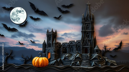 halloween background with pumpkin and bats