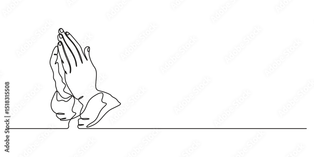 Continuous one line art drawing of person hand. Religious prayer in single line art drawing vector illustration Continuous one line art drawing of person hand. Religious prayer in single line art drawing vector illustration