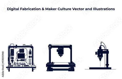 Silhouette Icons of CNC and Digital Fabrication Lab Equipment