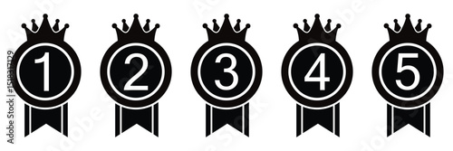 Ranking Medal Icon Set – 1st to 5th Place Award Ribbons in Flat Vector Design