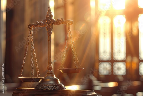 Ultra Hd Visual of Judges Bench Wooden Gavel and Symbolic Lighting in Courtroom