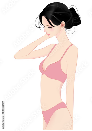 Beautiful Woman in Lingerie Vector Illustration skinny Feminine Beauty Side Profile Art