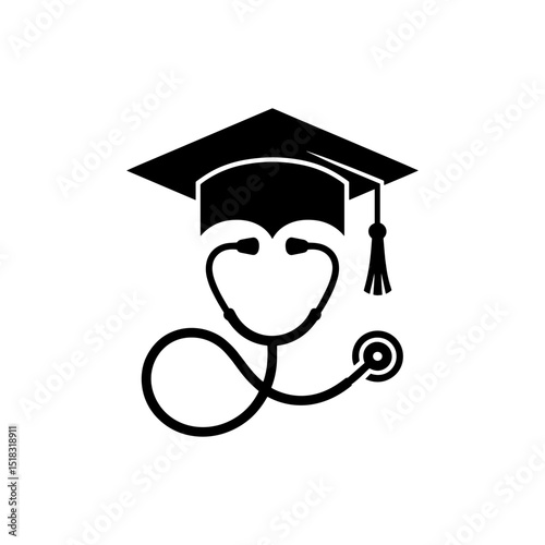 Academic Healthcare: An elegant illustration of a graduation cap paired with a stethoscope symbolizes the journey of healthcare education, signifying knowledge, expertise, and compassion.
