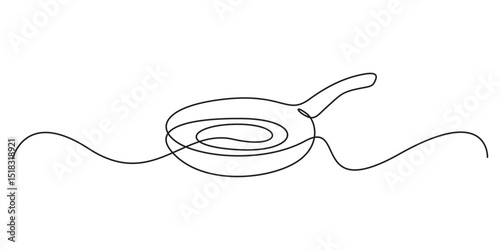 Pan kitchen continuous line drawing. Continuous single line drawing pan kitchen. Kitchen, equipment concept. One line art style vector illustration