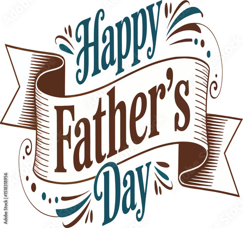 elegant happy father's day banner design featuring a vintage ribbon with ornate swirls and typography, perfect for greeting cards or social media posts