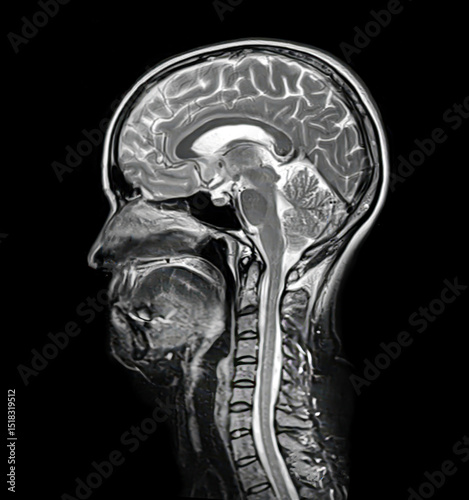 Brain anatomy, 3D illustration and composite MRI