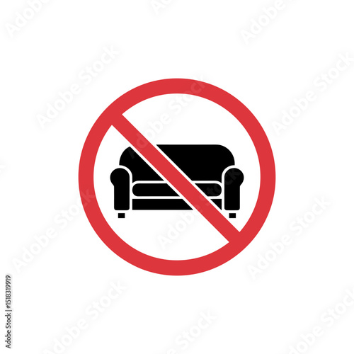 Prohibited couch: A red circular sign with a diagonal line, the symbol of prohibiting a couch or sofa.