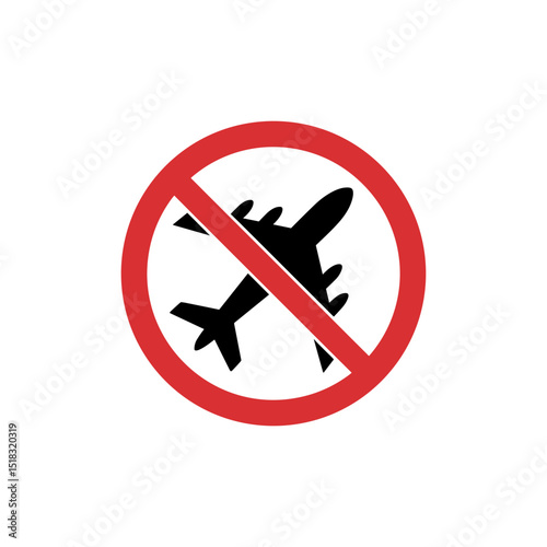 Prohibited Flight: A bold, illustrative sign of a red circle and slash prohibiting airplane with an illustrative plane inside.