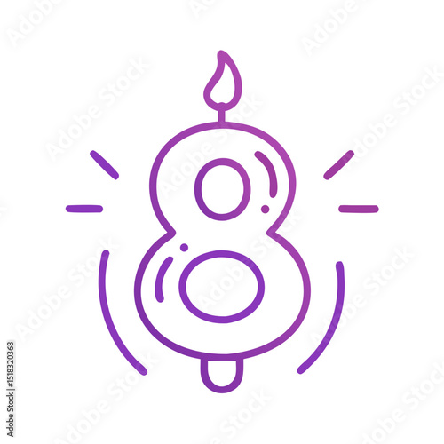 Age 8 Number Candle Icon for Eighth Birthday Cake Topper