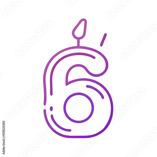 Age 6 Number Candle Icon for Sixth Birthday Cake Topper