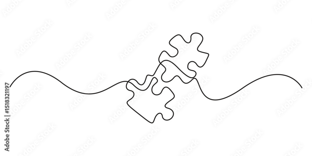 Obraz premium Continuous line drawing of puzzle game jigsaw design vector, Puzzle design continuous single line art drawing of vector illustration, Doodle vector illustration
