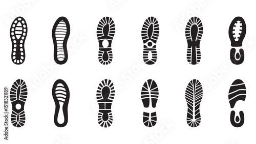 set of vector silhouettes of shoes footprint