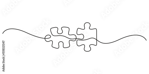 Continuous line drawing of puzzle game jigsaw design vector, Puzzle design continuous single line art drawing of vector illustration, Doodle vector illustration