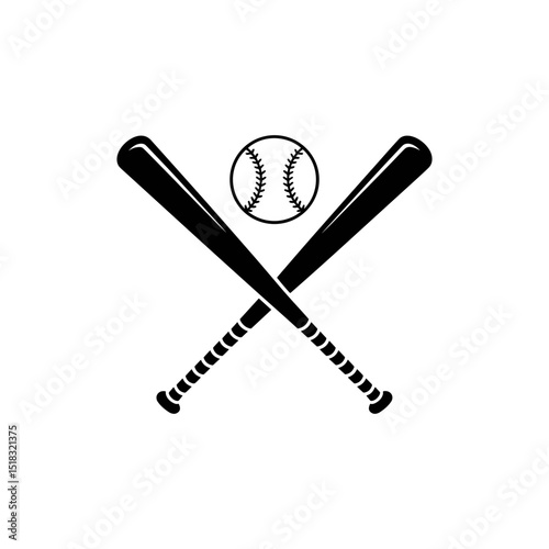 Baseball Icon: A stark silhouette presents the essence of baseball, featuring crossed bats and a centrally positioned ball, embodying the sport's classic elements in monochrome simplicity.