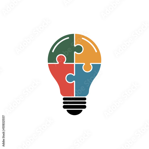 Creative Puzzle Solution: A vibrant graphic showcases a lightbulb constructed from puzzle pieces, symbolizing innovative problem-solving and ingenious thinking.