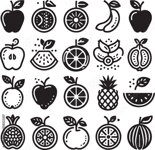 Wallpaper Mural Minimalist Black and White Fruit Icons Set Torontodigital.ca