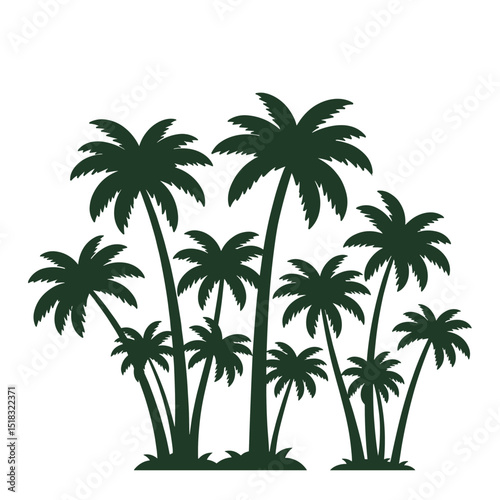 This set of detailed palm and coconut tree silhouette illustrations in black is perfect for adding a touch of tropical paradise to your design projects.