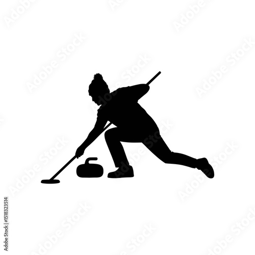 Curling Silhouette: A dynamic silhouette captures a person skillfully sweeping the ice, showcasing their commitment to the challenging sport. 