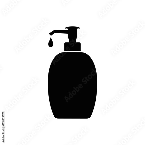 Soap Dispenser Icon: A simple, yet elegant icon depicting a pump bottle soap dispenser with a single drop of liquid falling.  Perfect for various design projects.