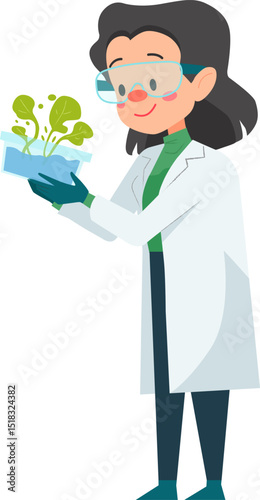 Scientist analyzing plant growth in a lab educational illustration