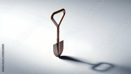 Minimalist 3D render of a modern garden spade isolated on white background with shadows.