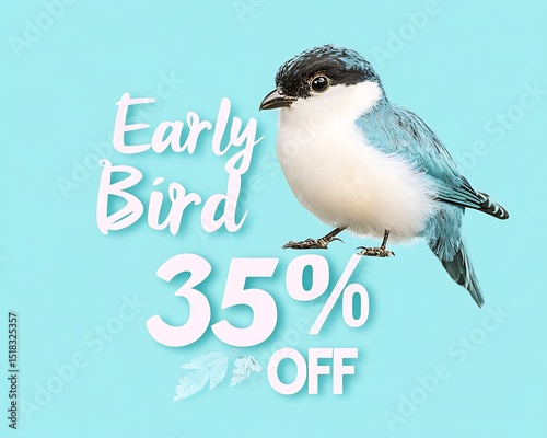 Fresh aqua background showcasing Early Bird Sale 35% OFF simple chic text